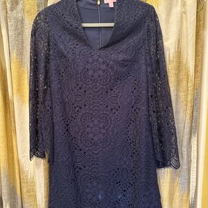 Lilly Pulitzer Navy Dress with Lace Detail